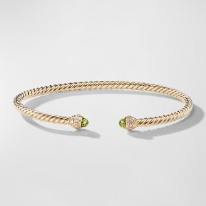 Cablespira Bracelet with Gemstone and Diamonds in 18K Gold, 3mm- sku215930067