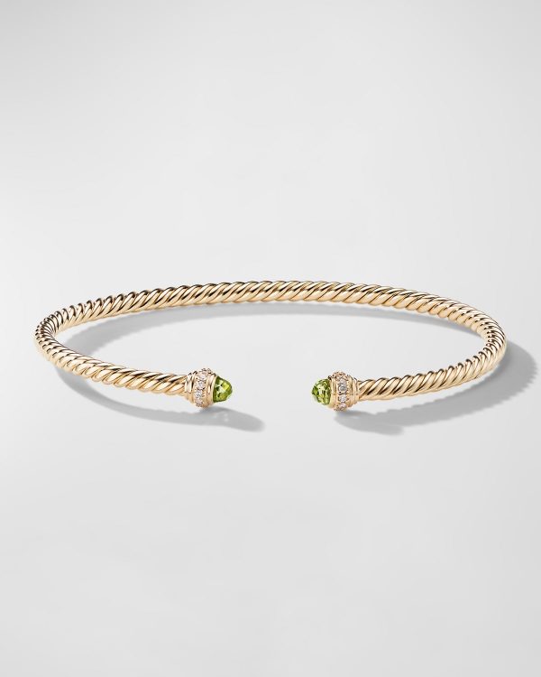 Cablespira Bracelet with Gemstone and Diamonds in 18K Gold, 3mm- sku215930067