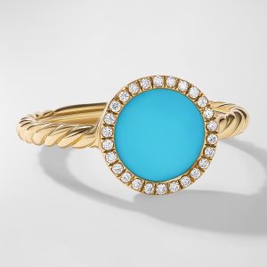 DY Elements Ring with Turquoise and Diamonds in 18K Gold, 11mm, Size 8- sku218720159