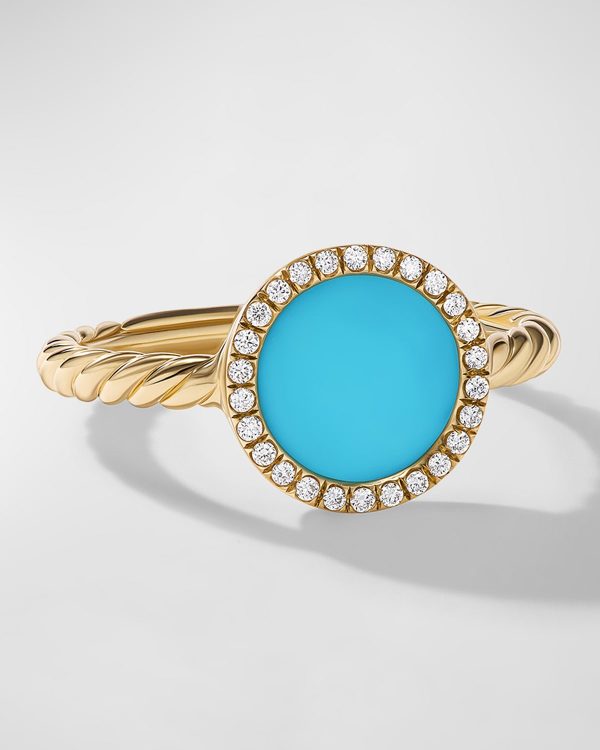 DY Elements Ring with Turquoise and Diamonds in 18K Gold, 11mm, Size 8- sku218720159