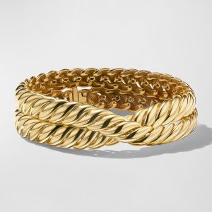 Sculpted Cable 2-Wrap Bracelet in 18K Gold, 8.5mm, Size L- sku219350068