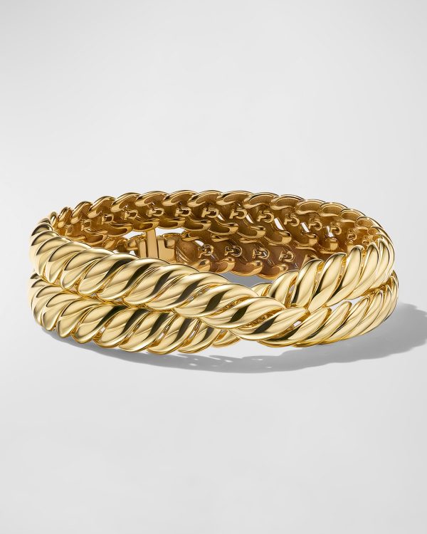 Sculpted Cable 2-Wrap Bracelet in 18K Gold, 8.5mm, Size L- sku219350068