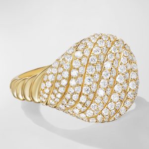 Sculpted Cable Pinky Ring with Diamonds in 18K Gold, 13mm, Size 4- sku217850048
