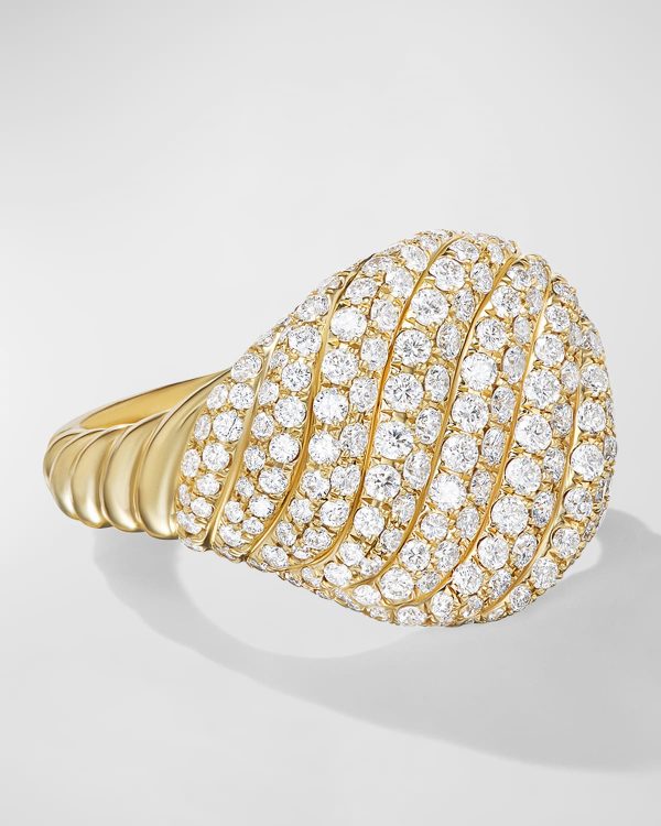 Sculpted Cable Pinky Ring with Diamonds in 18K Gold, 13mm, Size 4- sku217850048