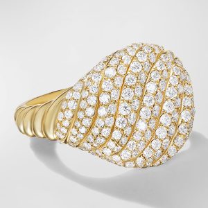 Sculpted Cable Pinky Ring with Diamonds in 18K Gold, 13mm, Size 2.5- sku219340120