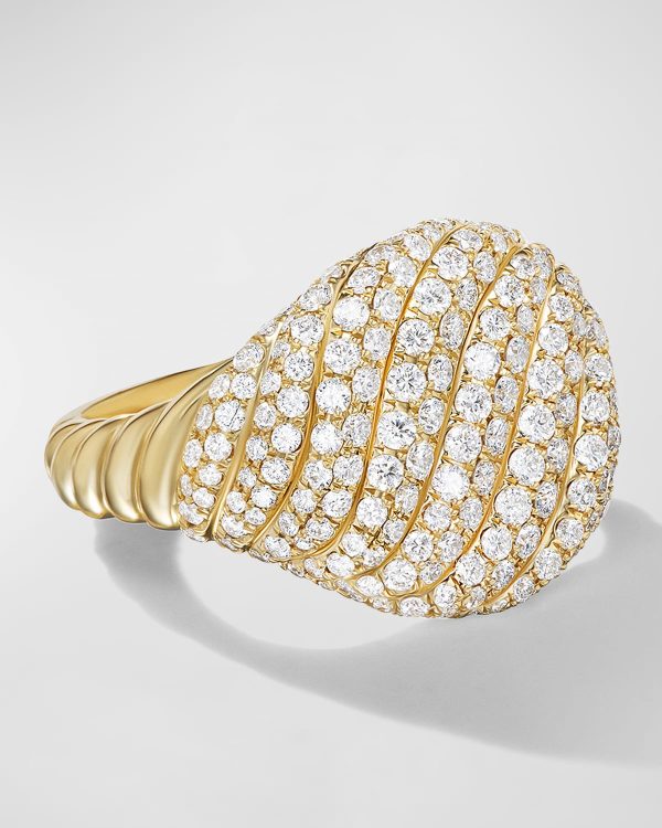 Sculpted Cable Pinky Ring with Diamonds in 18K Gold, 13mm, Size 2.5- sku219340120