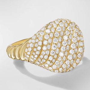 Sculpted Cable Pinky Ring with Diamonds in 18K Gold, 13mm, Size 3- sku219350072