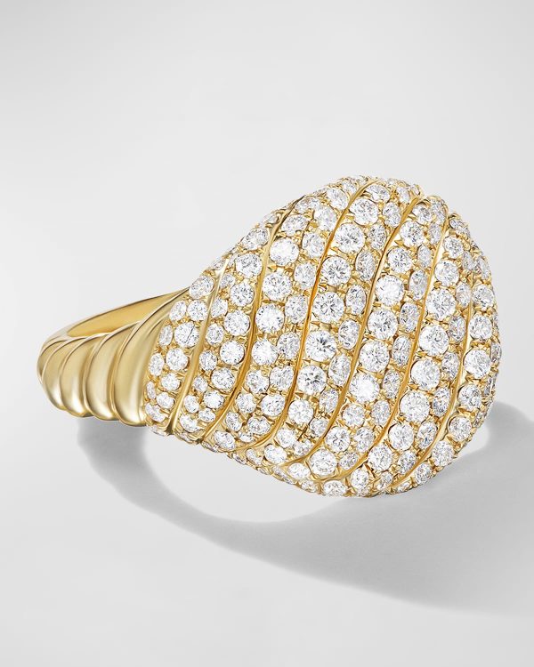 Sculpted Cable Pinky Ring with Diamonds in 18K Gold, 13mm, Size 3- sku219350072