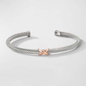Cable Bracelet in Silver with 18K Gold, 4mm- sku218590160
