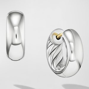 Sculpted Cable Huggie Hoop Earrings in Silver, 4.8mm, 0.5"L- sku218662506