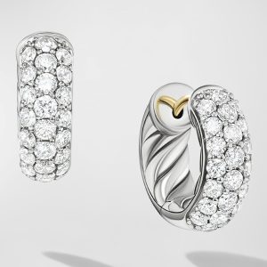 Sculpted Cable Huggie Hoop Earrings with Diamonds in Silver, 4.8mm, 0.5"L- sku218660167