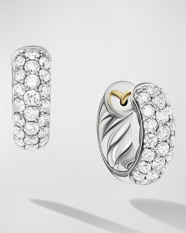 Sculpted Cable Huggie Hoop Earrings with Diamonds in Silver, 4.8mm, 0.5"L- sku218660167