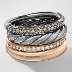 DY Mercer Ring with Diamonds in Silver and 18K Rose Gold, 14mm- sku221400076