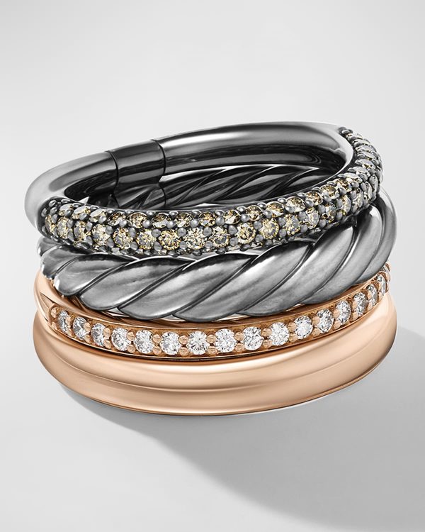 DY Mercer Ring with Diamonds in Silver and 18K Rose Gold, 14mm- sku221400076