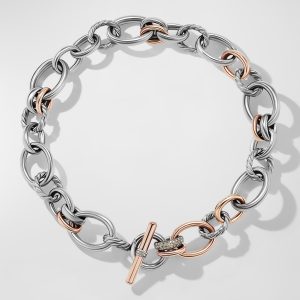 DY Mercer Necklace with Diamonds and 18K Rose Gold in Silver, 25mm, 17"L- sku218662492