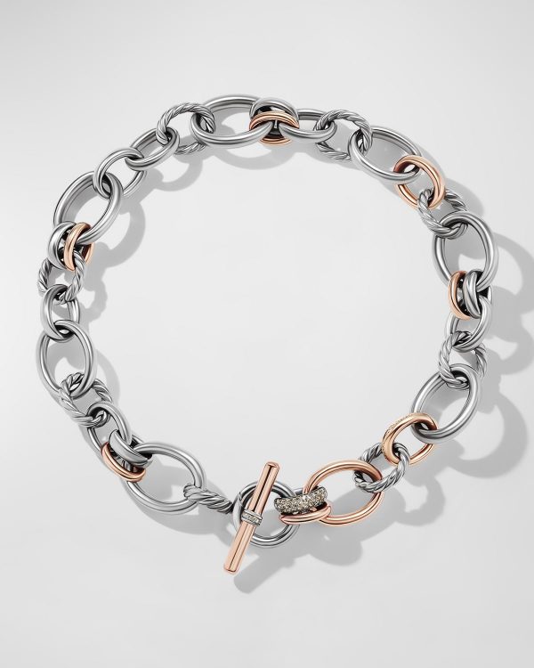 DY Mercer Necklace with Diamonds and 18K Rose Gold in Silver, 25mm, 17"L- sku218662492