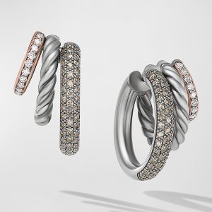 DY Mercer Earrings with Diamonds in Silver and 18K Rose Gold, 19.8mm, 1.5"L- sku218662565