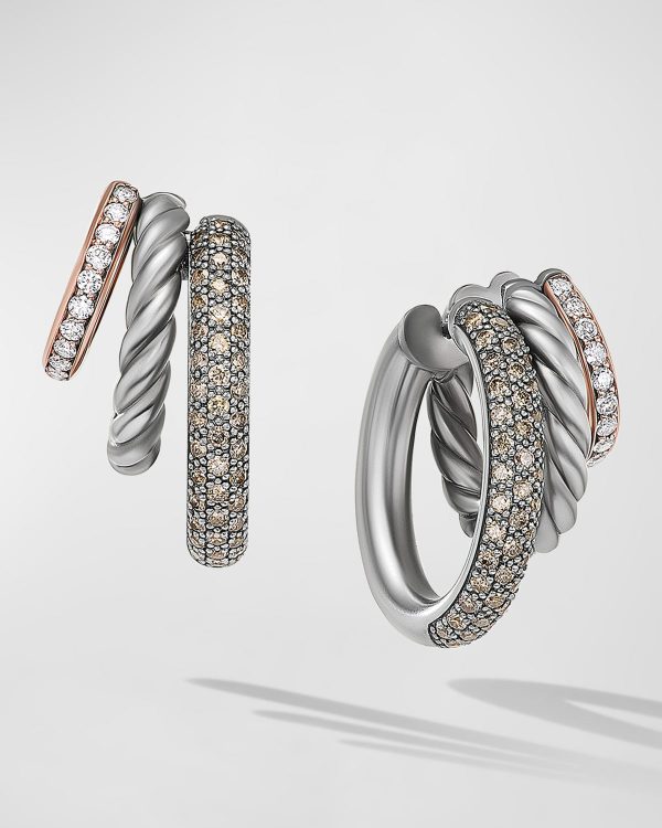 DY Mercer Earrings with Diamonds in Silver and 18K Rose Gold, 19.8mm, 1.5"L- sku218662565