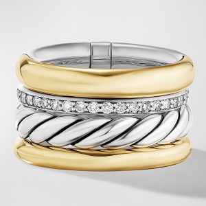 Mercer Ring with Diamonds in Silver and 18K Gold, 14mm- sku221390126