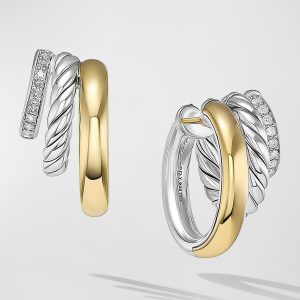 DY Mercer Huggie Hoop Earrings with Diamonds in Silver and 18K Gold, 19.8mm, 0.85"L- sku218660772