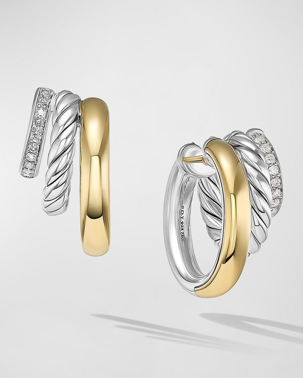 DY Mercer Huggie Hoop Earrings with Diamonds in Silver and 18K Gold, 19.8mm, 0.85"L- sku218660772