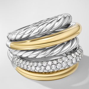 DY Mercer Ring with Diamonds in Silver and 18K Gold, 21mm- sku221400086