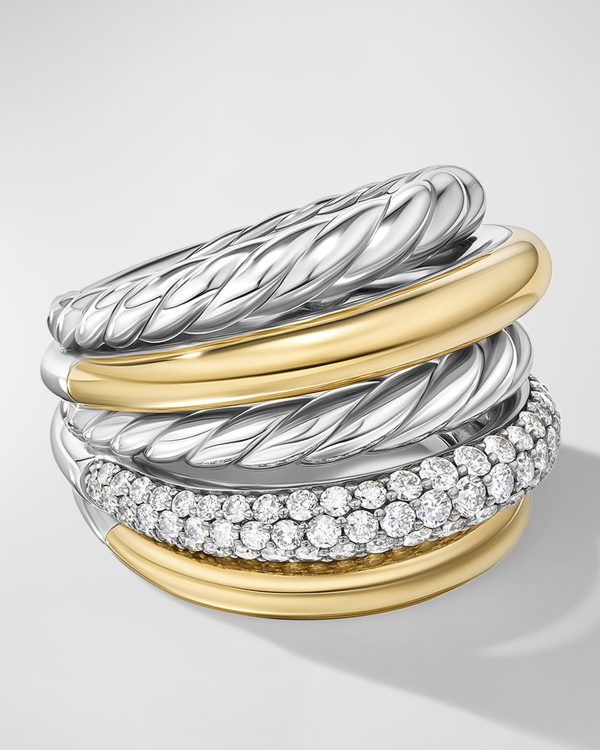 DY Mercer Ring with Diamonds in Silver and 18K Gold, 21mm- sku221400086