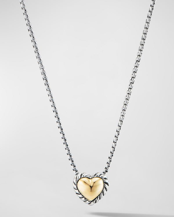 Cable Collectibles Heart Pendant Necklace in Silver with 18K Gold, 8.5mm, 17-18"L- sku218691021