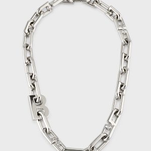 B Chain Thin Necklace, Silvertone- sku219290310