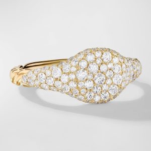 Sculpted Cable Pinky Ring with Diamonds in 18K Gold, 7mm, Size 3- sku221070143