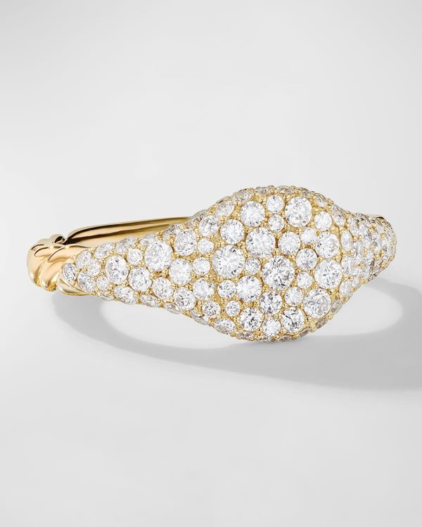 Sculpted Cable Pinky Ring with Diamonds in 18K Gold, 7mm, Size 3- sku221070143