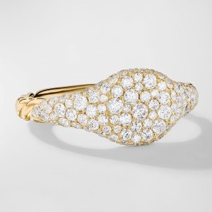Sculpted Cable Pinky Ring with Diamonds in 18K Gold, 7mm, Size 4- sku221070144