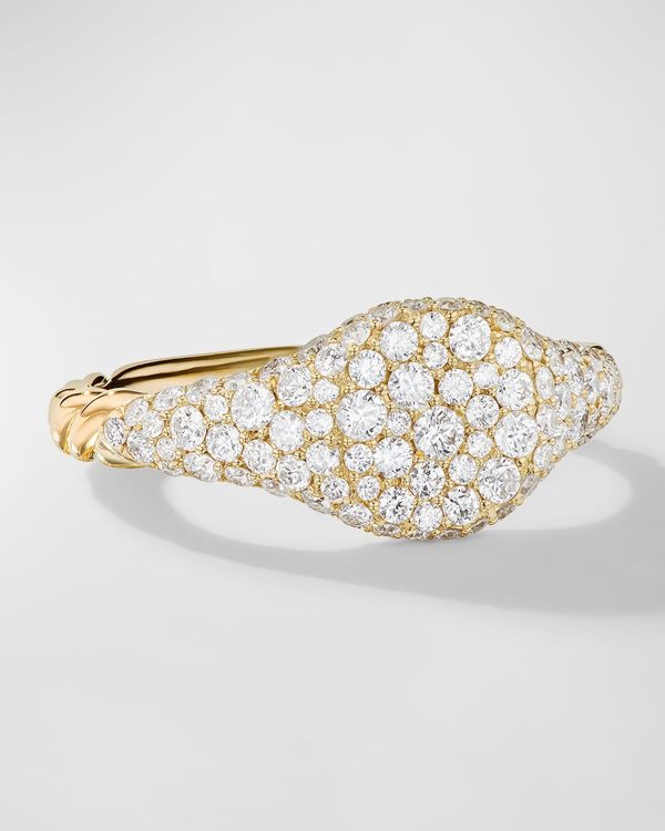Sculpted Cable Pinky Ring with Diamonds in 18K Gold, 7mm, Size 4- sku221070144