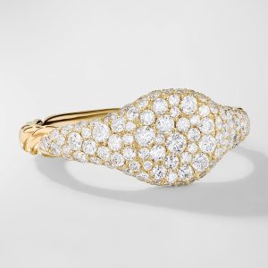 Sculpted Cable Pinky Ring with Diamonds in 18K Gold, 7mm, Size 5- sku221070146