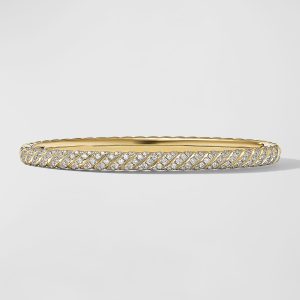 Sculpted Cable Bracelet with Diamonds in 18K Gold, 4.5mm, Size M- sku221400118