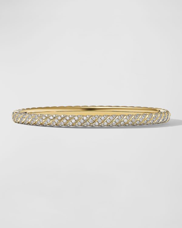 Sculpted Cable Bracelet with Diamonds in 18K Gold, 4.5mm, Size M- sku221400118