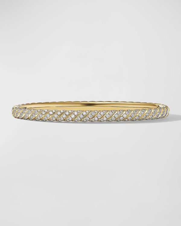 Sculpted Cable Bracelet with Diamonds in 18K Gold, 4.5mm, Size S- sku221400120
