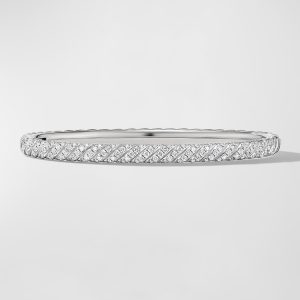 Sculpted Cable Bracelet with Diamonds in 18K White Gold, 4.5mm, Size M- sku221400122