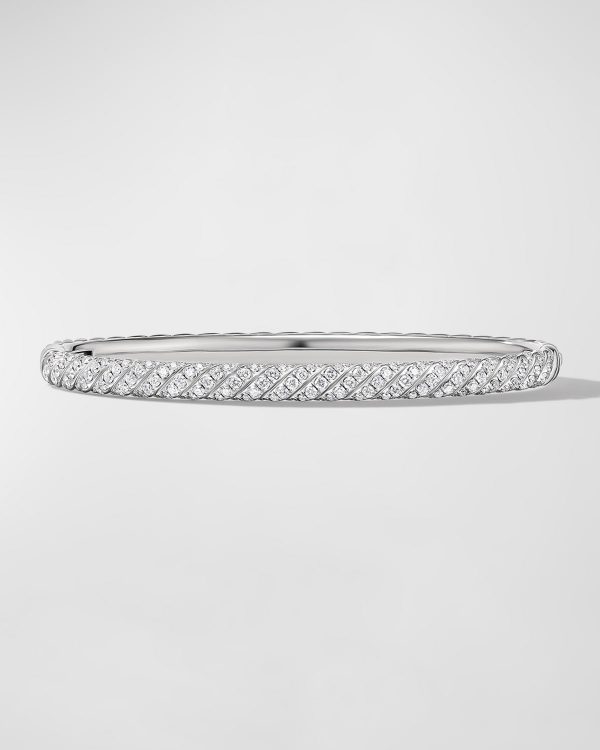 Sculpted Cable Bracelet with Diamonds in 18K White Gold, 4.5mm, Size M- sku221400122