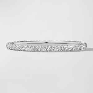 Sculpted Cable Bracelet with Diamonds in 18K White Gold, 4.5mm, Size S- sku221390154