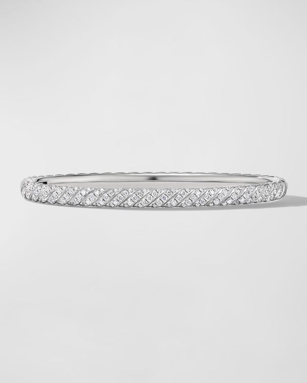 Sculpted Cable Bracelet with Diamonds in 18K White Gold, 4.5mm, Size S- sku221390154