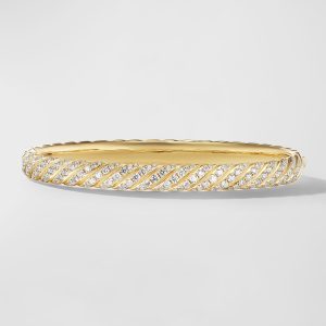 Sculpted Cable Bracelet with Diamonds in 18K Gold, 6mm, Size M- sku221400124