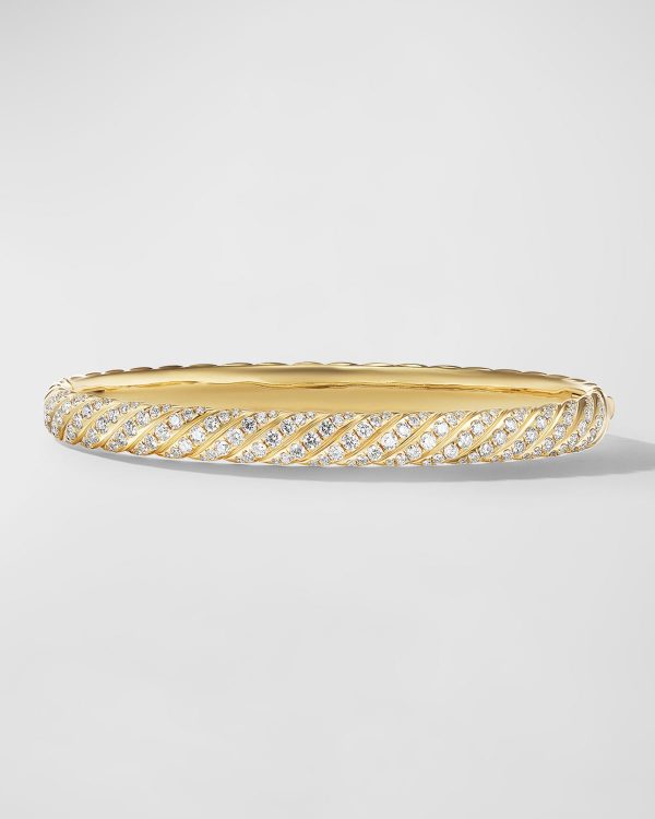 Sculpted Cable Bracelet with Diamonds in 18K Gold, 6mm, Size M- sku221400124