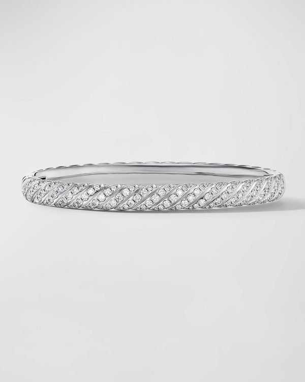 Sculpted Cable Bracelet with Diamonds in 18K White Gold, 6mm, Size L- sku221390156