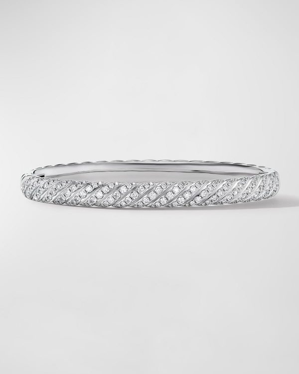 Sculpted Cable Bracelet with Diamonds in 18K White Gold, 6mm, Size S- sku221400127