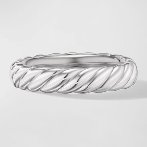 Sculpted Cable Band Ring in 18K White Gold, 4.5mm, Size 7- sku221400133