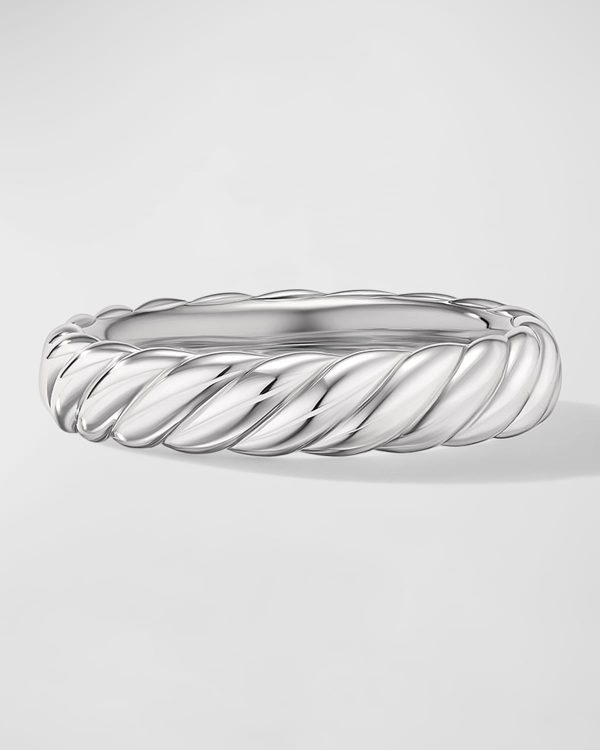 Sculpted Cable Band Ring in 18K White Gold, 4.5mm, Size 7- sku221400133