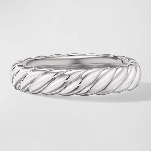 Sculpted Cable Band Ring in 18K White Gold, 4.5mm, Size 6- sku221400134