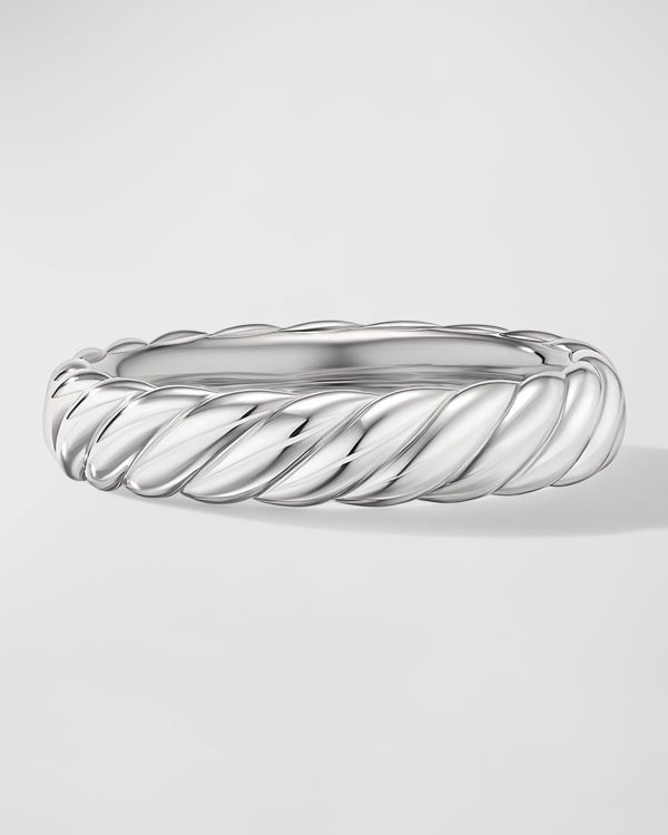 Sculpted Cable Band Ring in 18K White Gold, 4.5mm, Size 6- sku221400134