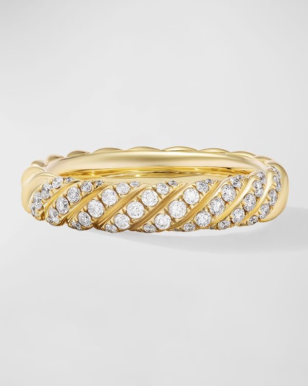 Sculpted Cable Band Ring with Diamonds in 18K Gold, 4.5mm, Size 7- sku221390158